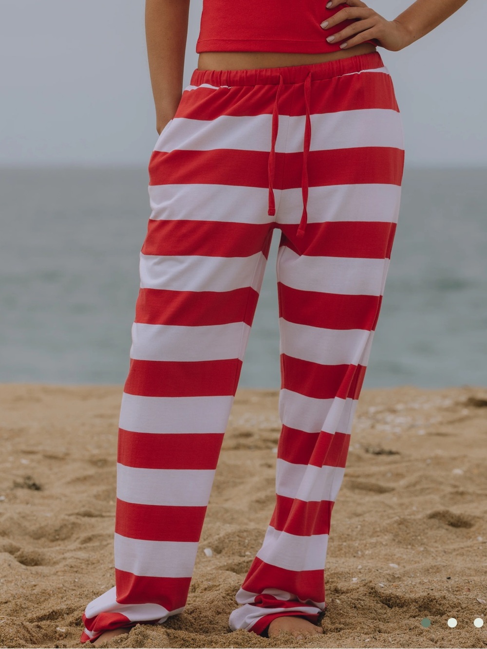 Daily Drills WIDE STRIPE COTTON PANTS Heart + White NWT